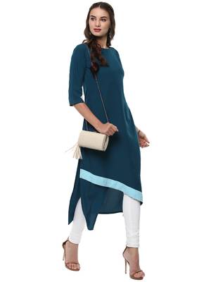 Janasya Turquoise printed crepe kurti 2