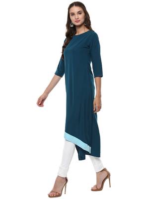 Janasya Turquoise printed crepe kurti 3
