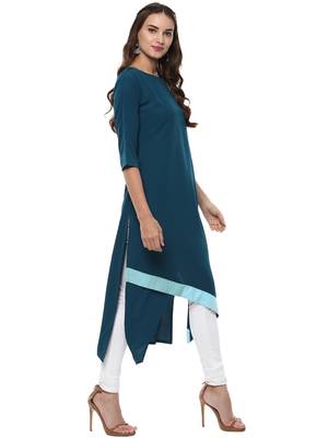 Janasya Turquoise printed crepe kurti 4