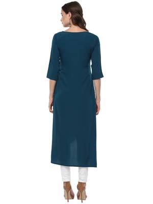 Janasya Turquoise printed crepe kurti 5