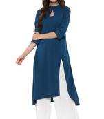 Janasya Teal-blue printed crepe kurti