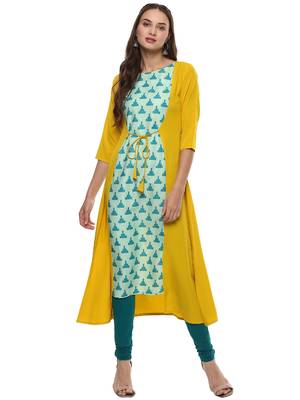Janasya Yellow printed crepe kurti 1