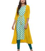 Janasya Yellow printed crepe kurti