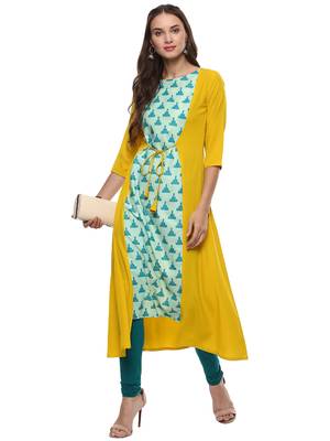 Janasya Yellow printed crepe kurti 2