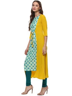 Janasya Yellow printed crepe kurti 3