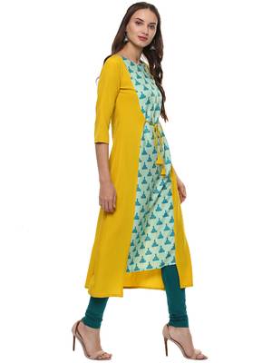 Janasya Yellow printed crepe kurti 4
