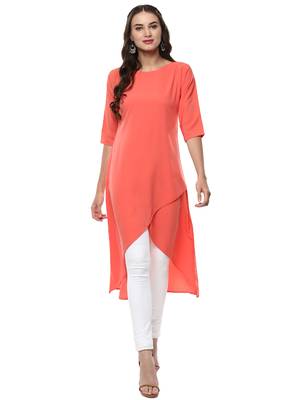 Janasya Pink printed crepe kurti 1