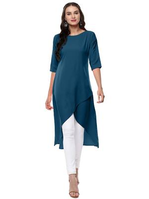 Janasya Turquoise printed crepe kurti 1