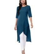 Janasya Turquoise printed crepe kurti