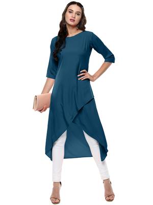 Janasya Turquoise printed crepe kurti 2
