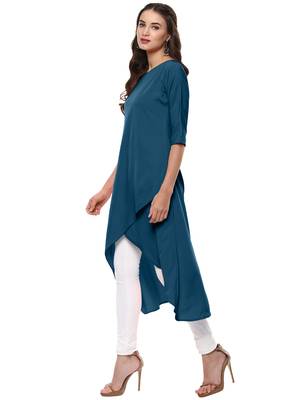 Janasya Turquoise printed crepe kurti 3
