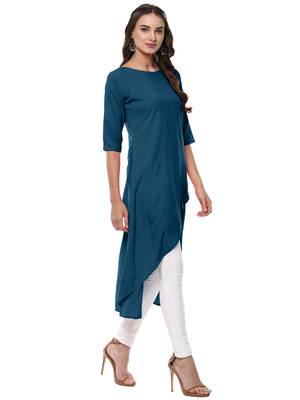 Janasya Turquoise printed crepe kurti 4