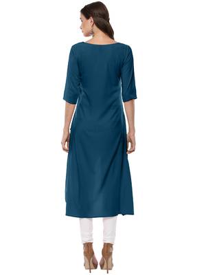 Janasya Turquoise printed crepe kurti 5