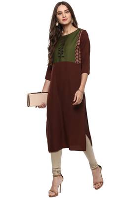Janasya Brown printed crepe kurti 1