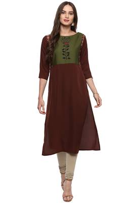 Janasya Brown printed crepe kurti 2