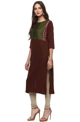 Janasya Brown printed crepe kurti 3