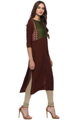 Janasya Brown printed crepe kurti 4
