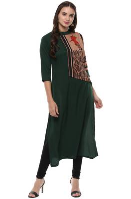 Janasya Dark-green printed crepe kurti 1