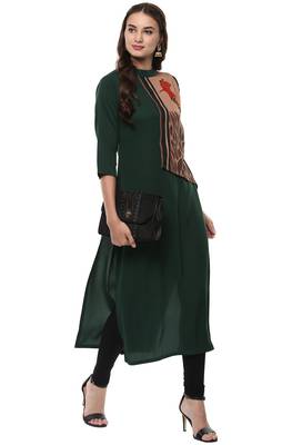Janasya Dark-green printed crepe kurti 2