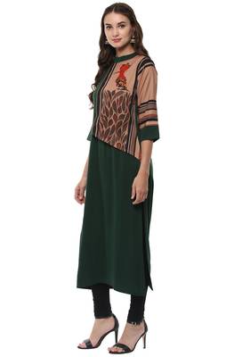 Janasya Dark-green printed crepe kurti 3