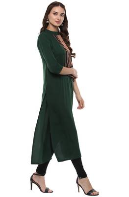 Janasya Dark-green printed crepe kurti 4