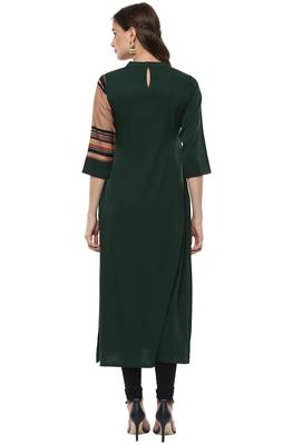 Janasya Dark-green printed crepe kurti 5