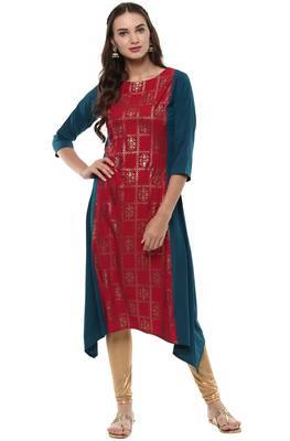 Janasya Red printed crepe kurti 1