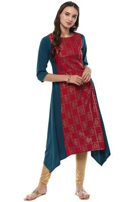 Janasya Red printed crepe kurti 2