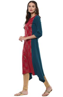 Janasya Red printed crepe kurti 3