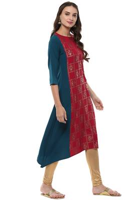 Janasya Red printed crepe kurti 4