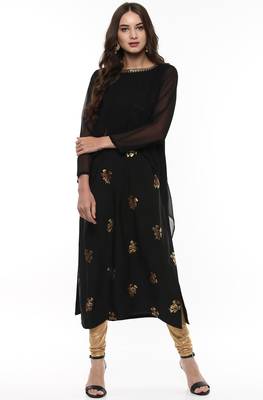 Janasya Black printed crepe kurti 1