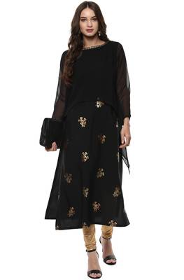 Janasya Black printed crepe kurti 2