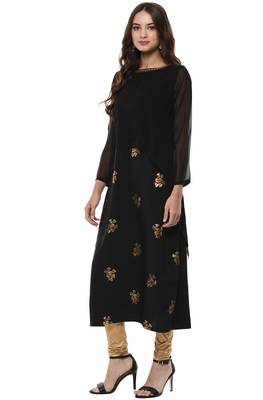 Janasya Black printed crepe kurti 3