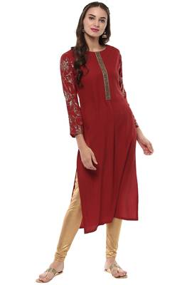 Janasya Red printed crepe kurti 2