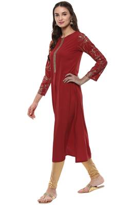 Janasya Red printed crepe kurti 3