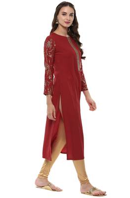 Janasya Red printed crepe kurti 4
