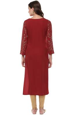 Janasya Red printed crepe kurti 5