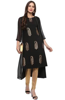Dark blue printed crepe kurtas and kurtis 2