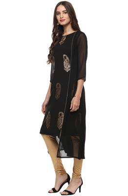 Dark blue printed crepe kurtas and kurtis 3