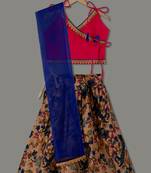 Pink printed art silk stitched lehenga