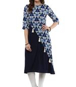 Janasya Navy-blue printed crepe kurti