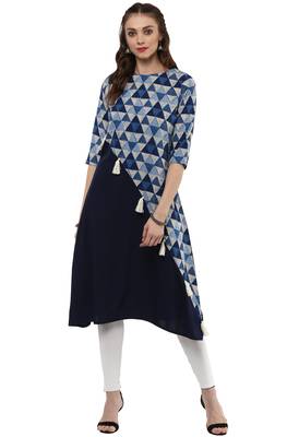 Janasya Navy-blue printed crepe kurti 2