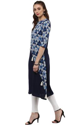Janasya Navy-blue printed crepe kurti 3