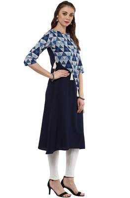 Janasya Navy-blue printed crepe kurti 4