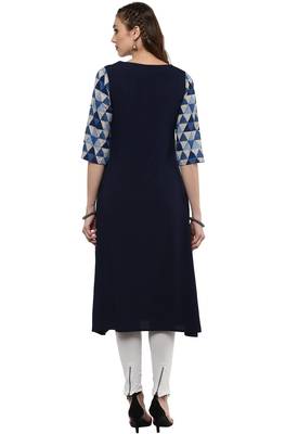 Janasya Navy-blue printed crepe kurti 5
