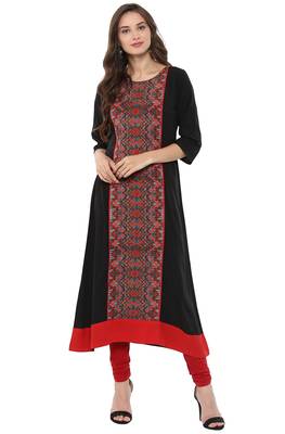 Janasya Black printed crepe kurti 1