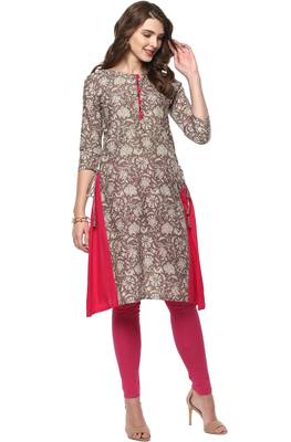 Janasya Grey printed cotton kurti 1