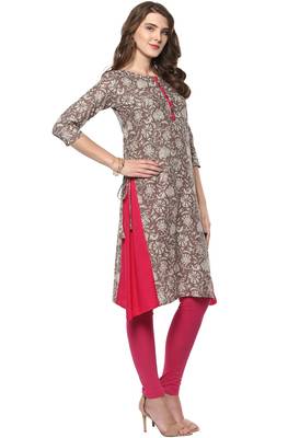 Janasya Grey printed cotton kurti 4