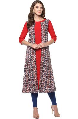 Janasya Red printed crepe kurti 1