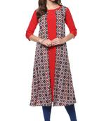 Janasya Red printed crepe kurti